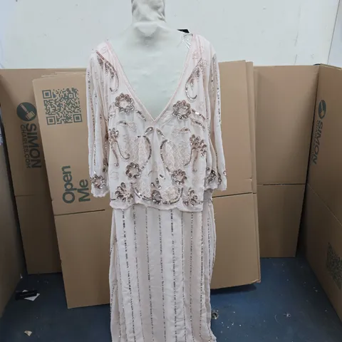 KALEIDOSCOPE BLUSH BEADED MAXI DRESS – UK 22