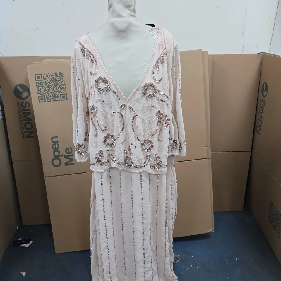 KALEIDOSCOPE BLUSH BEADED MAXI DRESS – UK 22