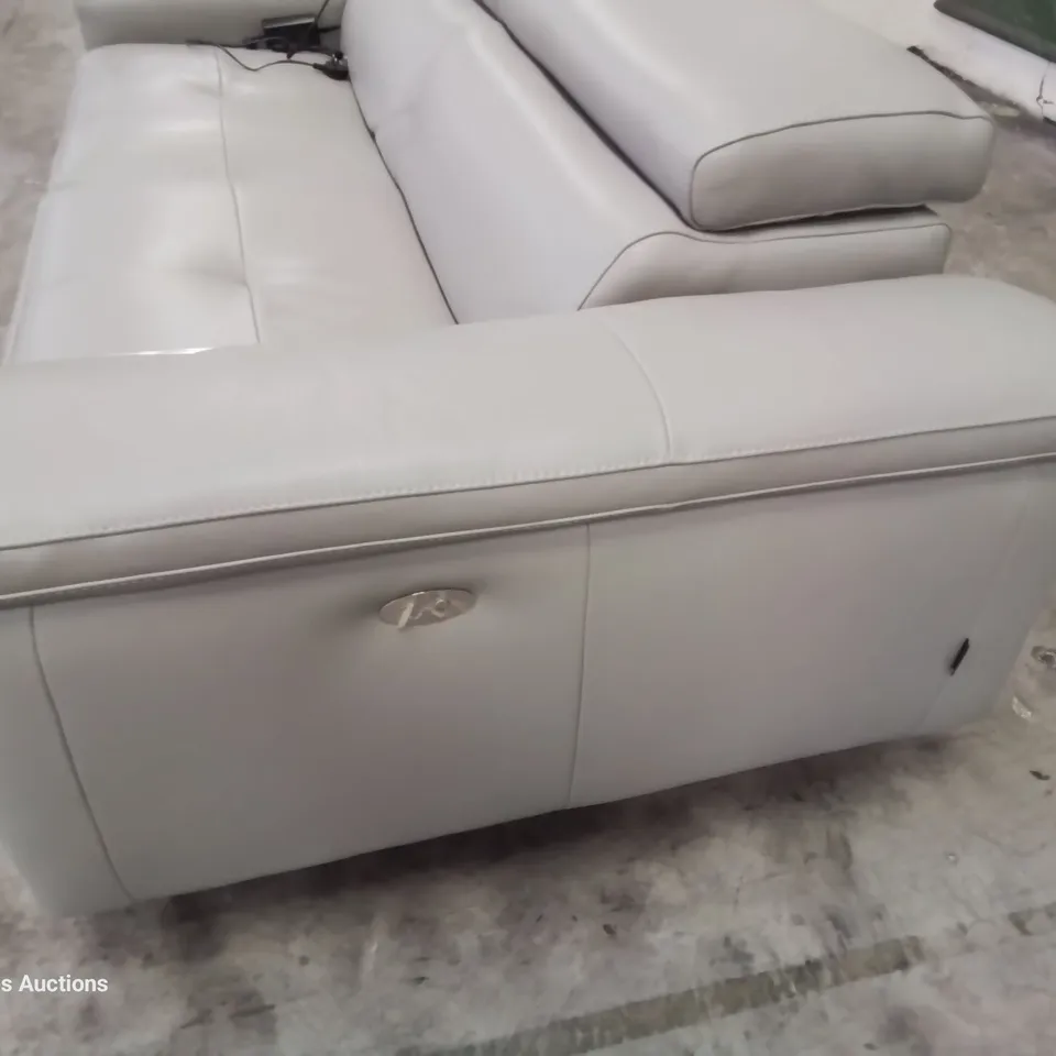 QUALITY ITALIAN DESIGNER LUCIO POWER RECLINING THREE SEATER SOFA WITH ADJUSTABLE HEADRESTS GREY LEATHER 