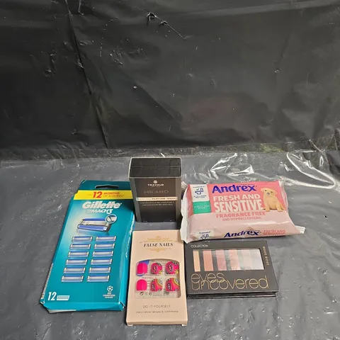 APPROXIMATEY 20 ASSORTED HEALTH AND BEAUTY PRODUCTS TO INCLUDE - ANDREX TOILET WIPES - MILANO EASY FILL PERFUME SPRAY AND GILLETTE MACH3 REPLACEMENT BLADES