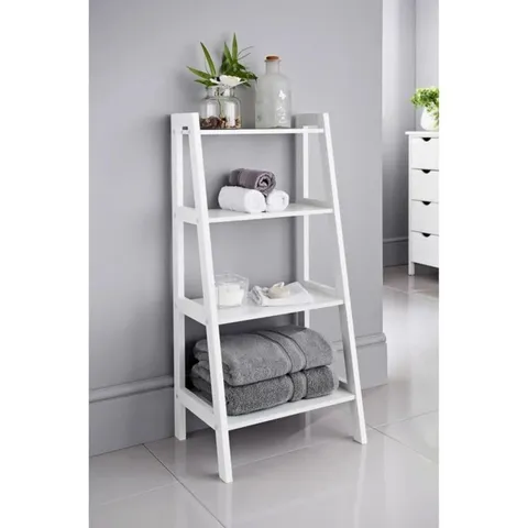 BOXED MCFADDEN 4 TIER WOODEN LADDER SHELL UNIT BATHROOM - WHITE (1 BOX)