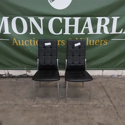SET OF 2 DINING CHAIRS IN METAL AND BLACK PU FAUX LEATHER