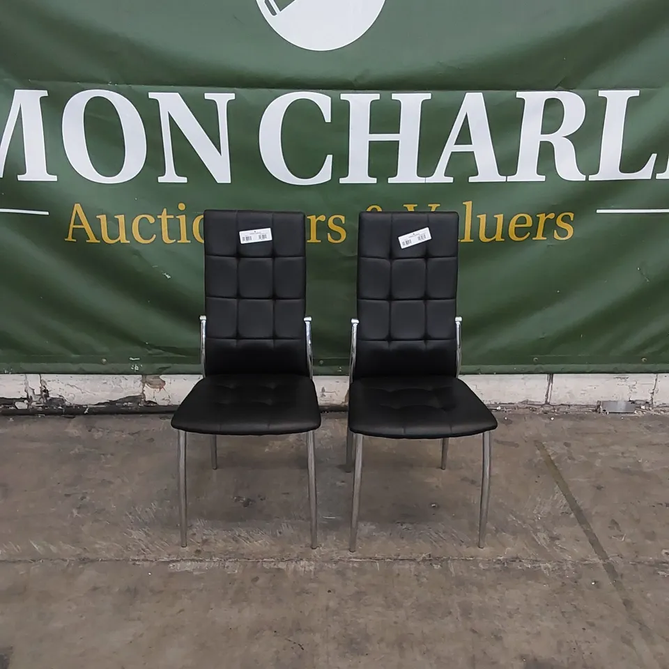 SET OF 2 DINING CHAIRS IN METAL AND BLACK PU FAUX LEATHER 