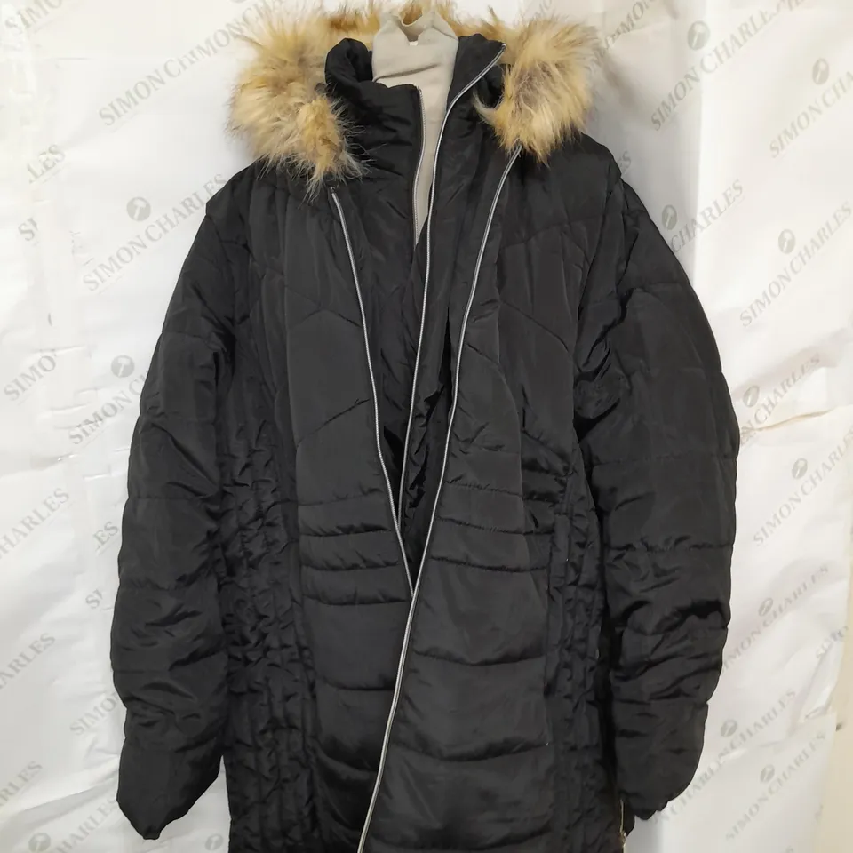 ATLAS FOR WOMEN FU TRIM HOOD COAT IN BLACK SIZE 24-26