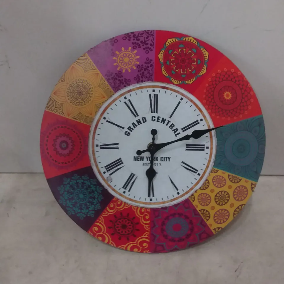 WALPLUS 30CM COLOURFUL MANDALA CLOCK