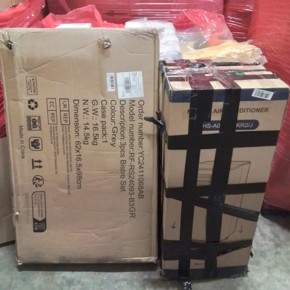 PALLET OF ASSORTED HOUSEHOLD GOODS AND PRODUCTS TO INCLUDE;3PCS BISTRO SET,AIR CONDITIONER UNIT