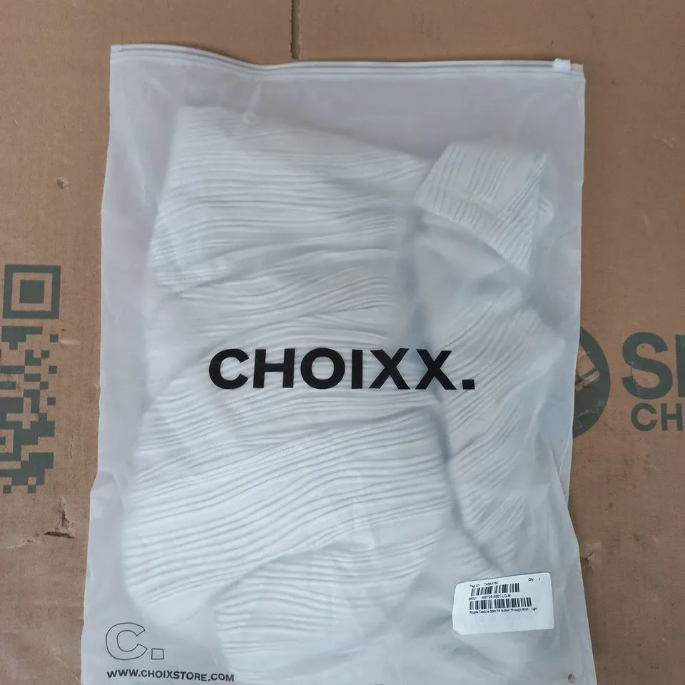 BAGGED CHOIXX RIPPLE TEXTURE SLIM FIT BUTTON THROUGH SHIRT IN LIGHT GREY SIZE MEDIUM