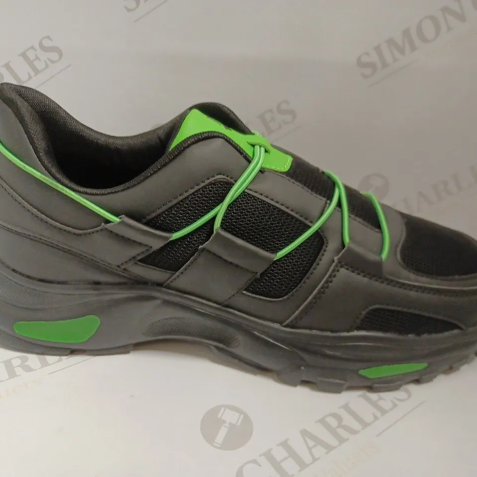 KOI VEGAN BLACK/GREEN TRAINERS - SIZE 10
