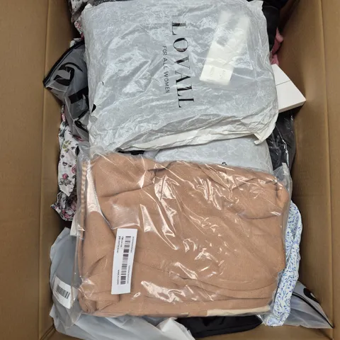 LARGE BOX OF ASSORTED CLOTHING ITEMS IN VARIOUS SIZES, STYLES AND COLOUR - COLLECTION ONLY