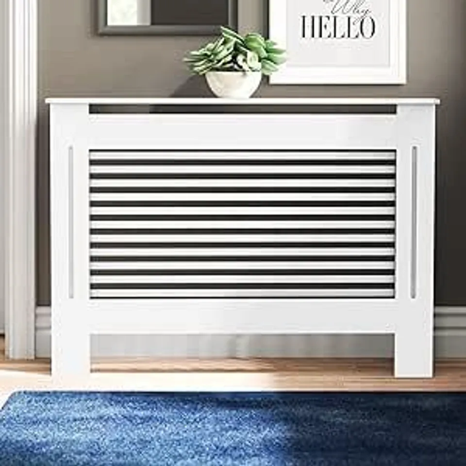 BOXED FATIVO HIGH RADIATOR COVER WOOD CABINET: EXTERNAL 92cm HEIGHT WHITE MEDIUM 