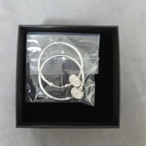 THE LOVE SILVER COLLECTION STERLING SILVER 40MM CRYSTAL GLITTER SLIDER HOOPS