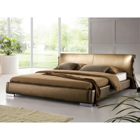 BOXED PARIS UPHOLSTERED BED FRAME - 180cm SUPER KING, GOLD COLOUR (2 BOXES)