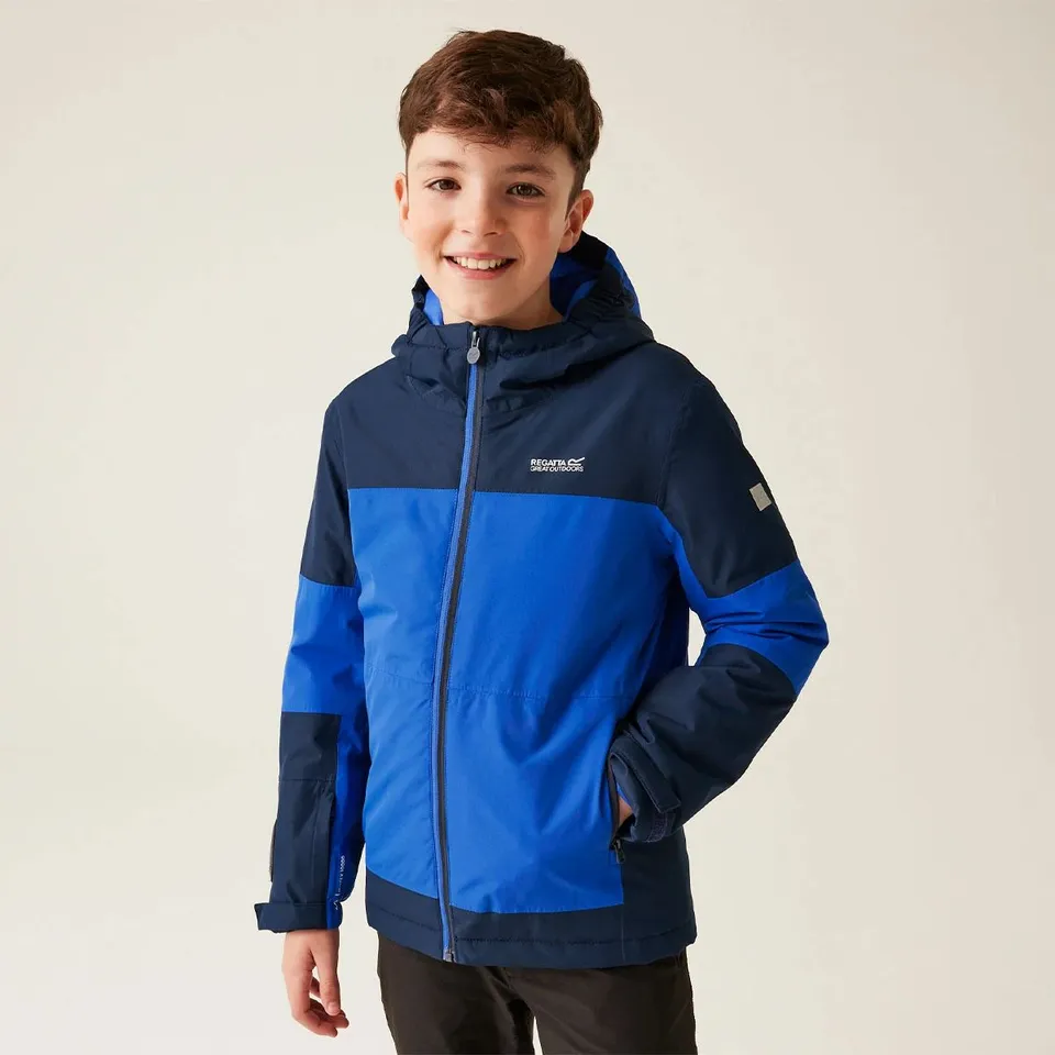 BRAND NEW REGATTA KIDS BEAMZ IV WATERPROOF JACKET IN OLYMPIAN BLUE/NAVY SIZE UK 3-4 YEARS