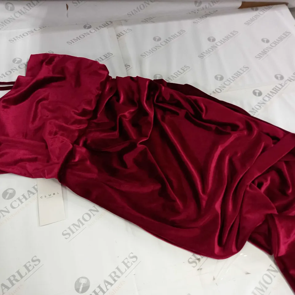 CLUB OF LONDON BERRY VELVET COWL NECK MIDI DRESS - UK 14