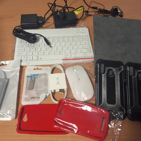 LOT OF ASSORTED MOBILE PHONE ACCESSORIES TO INCLUDE CABLES, CHARGERS CASES AND ETHERNET HUB