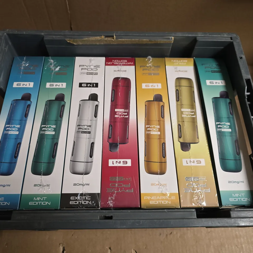 TOTE OF 7 PACKS OF PYNE POD 6 IN 1 ECIGARETTES VARIOUS FLAVOURS