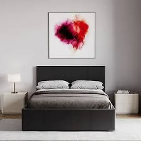 BOXED VIDA LISBON SMALL DOUBLE OTTOMAN FAUX LEATHER BED - BLACK (3 BOXES)