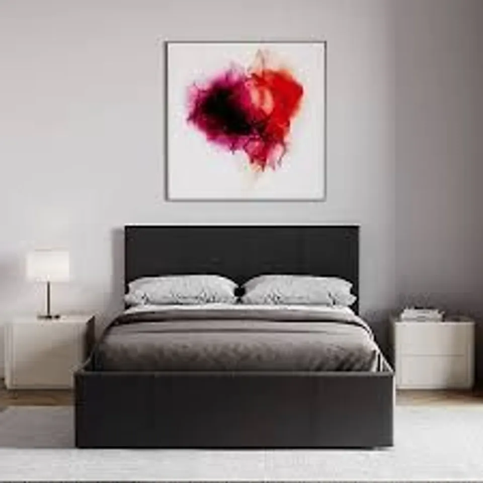 BOXED VIDA LISBON SMALL DOUBLE OTTOMAN FAUX LEATHER BED - BLACK (3 BOXES)