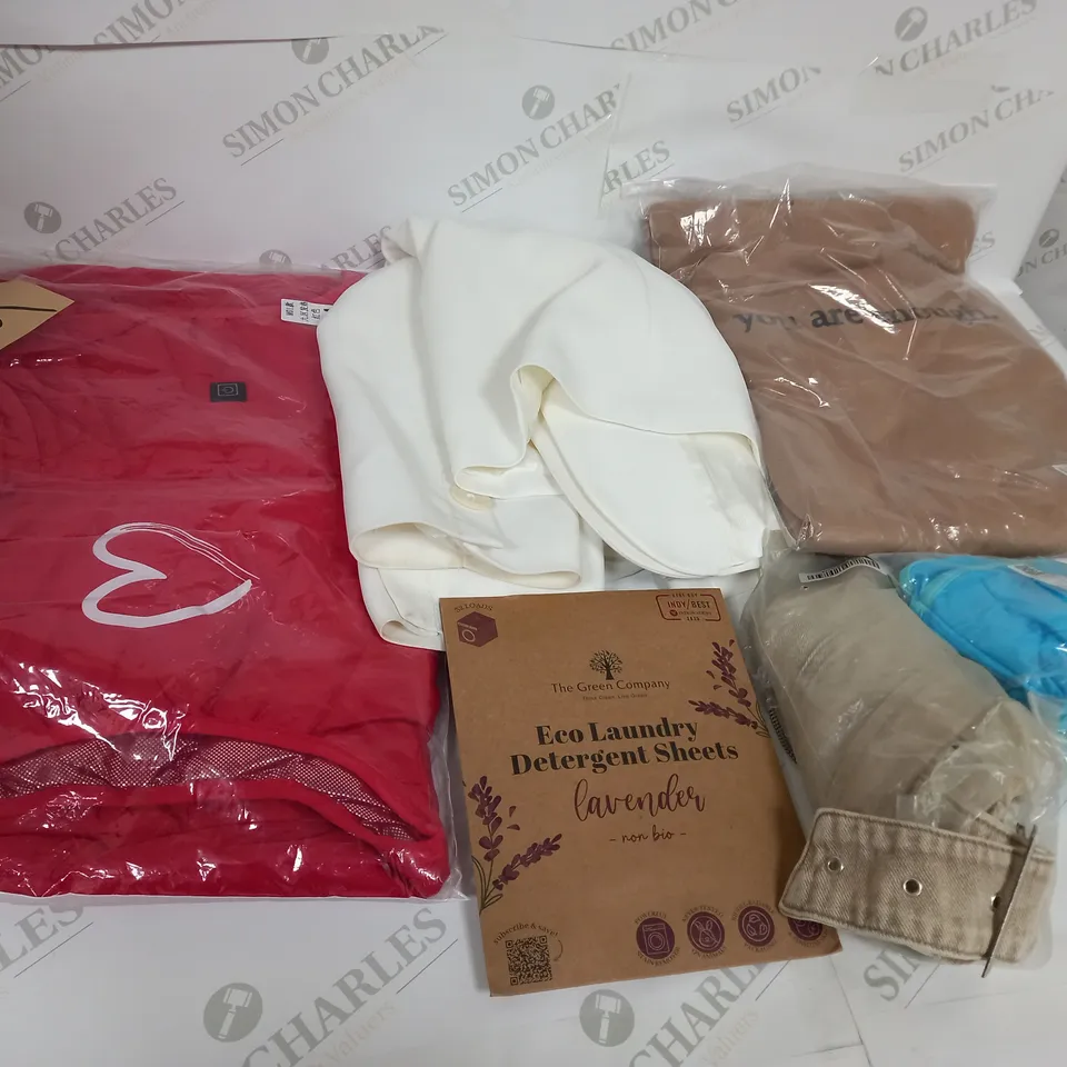 LARGE BOX OF ASSORTED CLOTHING ITEMS IN VARIOUS COLOURS AND SIZES INCLUDING TROUSERS , TOPS AND JUMPERS