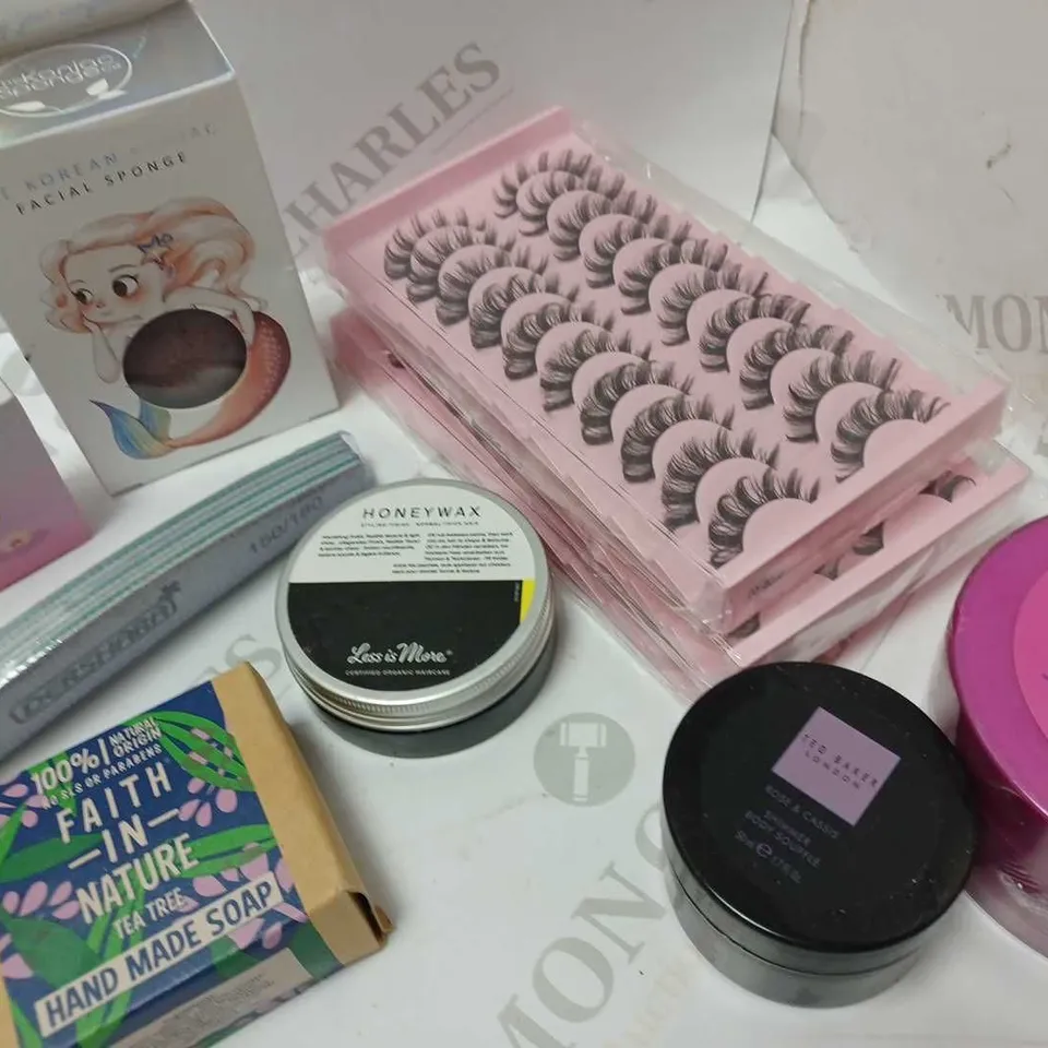 LOT OF 10 TO INCLUDE FALSE LASHES , FACIAL SPONGE , MUD MASK AND SOAP