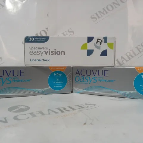 APPROXIMATELY 20 ASSORTED HOUSEHOLD ITEMS TO INCLUDE ACUVUE OASYS CONTACT LENSES, EASY VISION CONTACT LENSES, ETC