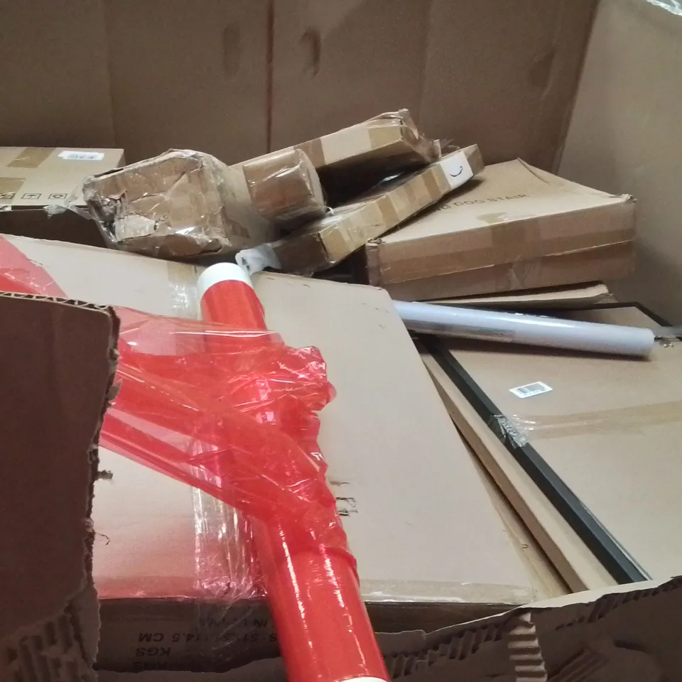 PALLET OF ASSORTED HOUSEHOLD GOODS AND PRODUCTS TO INCLUDE;PET CLIMBING STAIRS,PICTURE,CEILING FAN WITH LIGHT 