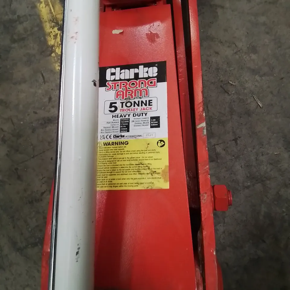 CLARKE STRONG ARM LONG REACHING 5 TONNE GARAGE TROLLEY JACK