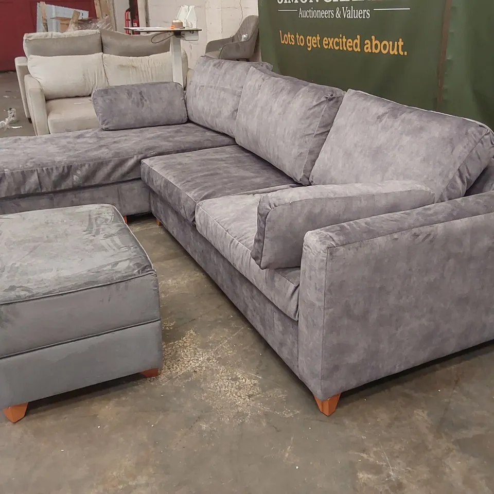 QUALITY DESIGNER CORNER CHAISE STORAGE SOFA BED WITH FOOTSTOOL - SILVER FABRIC