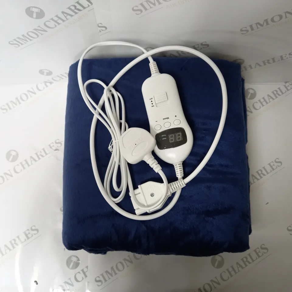 BOXED SUPER POLAR FLEECE 160 X 120CM ELECTRIC BLANKET IN NAVY BLUE 