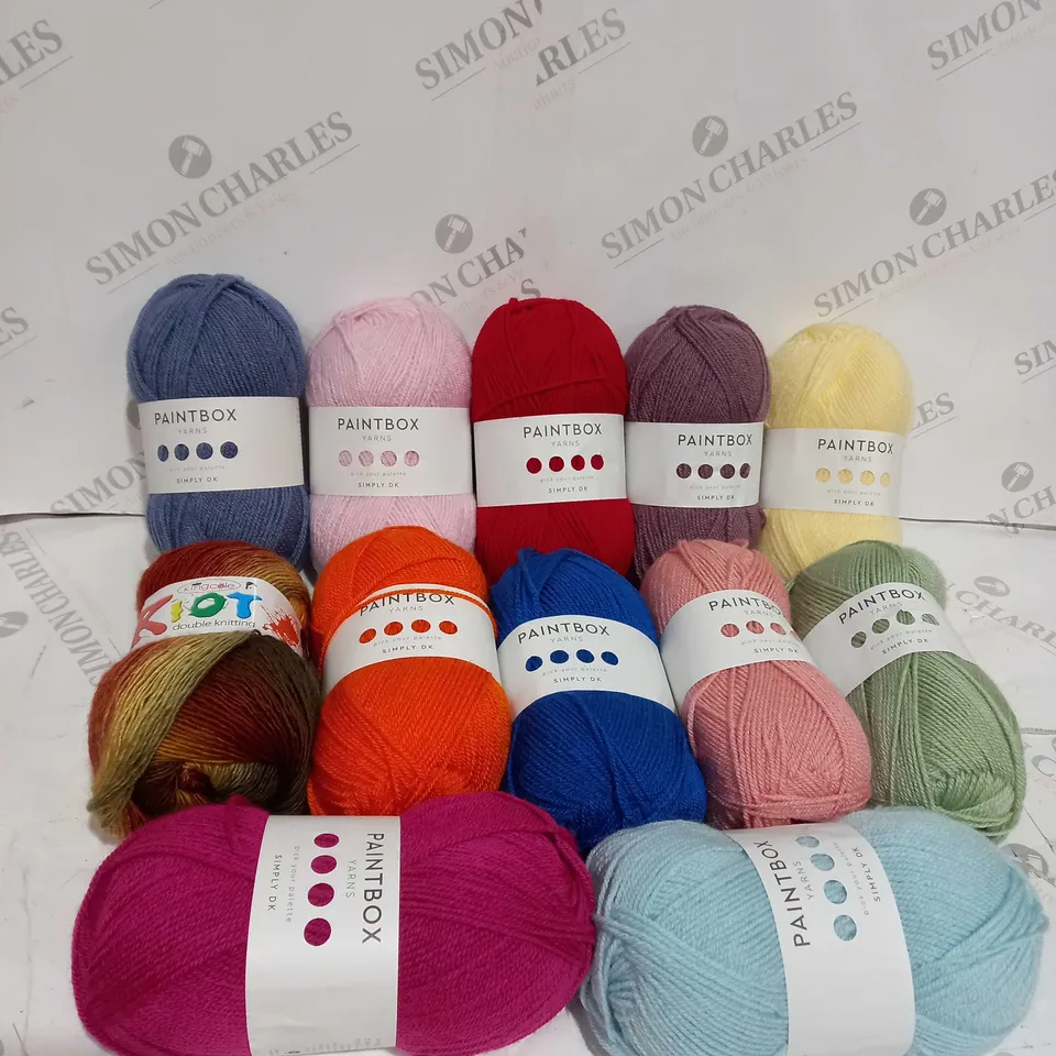 12 X BALLS OF YARN TO INCLUDE PAINTBOX YARNS & RIOT DOUBLE KNITTING 