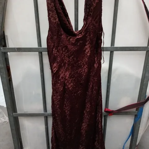 PRETTY LAVISH AINSLEY COWL DEVORE NECK MAXI SLIP DRESS – BROWN, UK 10