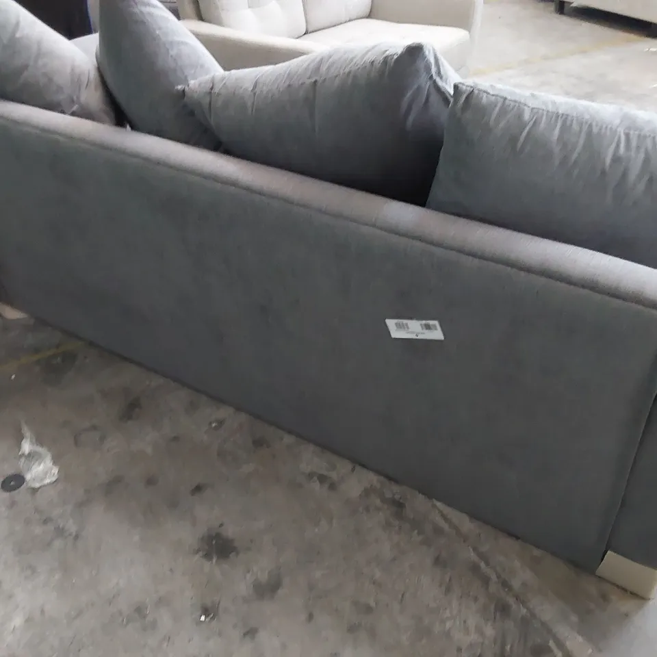 DESIGNER THREE SEATER SOFA WITH SCATTER CUSHIONS GREY FABRIC 