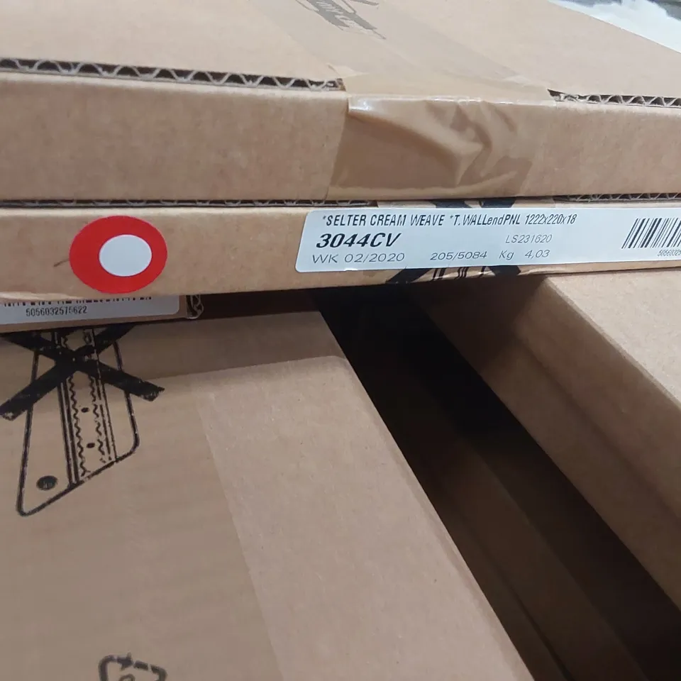 PALLET CONTAINING A LARGE QUANTITY OF BATHROOM PANELS INCLUDING: CREAM WEAVE PLINTHS ECT