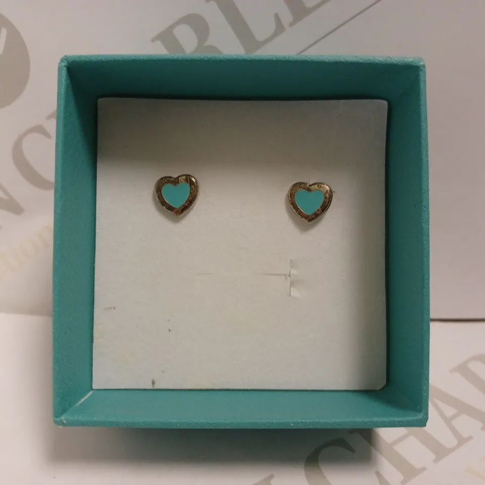 PAIR OF TIFFANY & CO SILVER EARRINGS WITH TEAL DETAIL