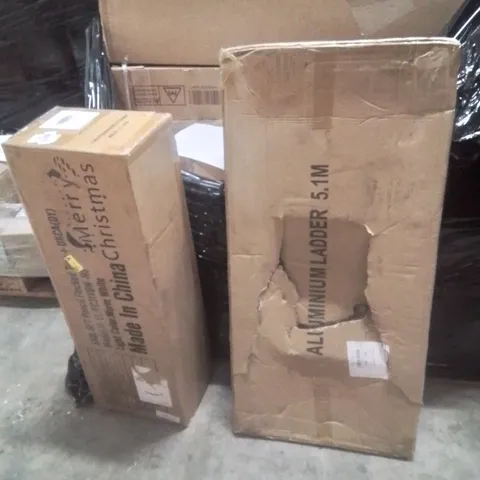 PALLET OF ASSORTED HOUSEHOLD GOODS AND PRODUCTS TO INCLUDE;CHRISTMAS TREE,LADDER