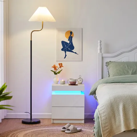 BOXED KUMAR LED LIGHT BEDSIDE TABLE [2 DRAWERS][NIGHTSTAND]