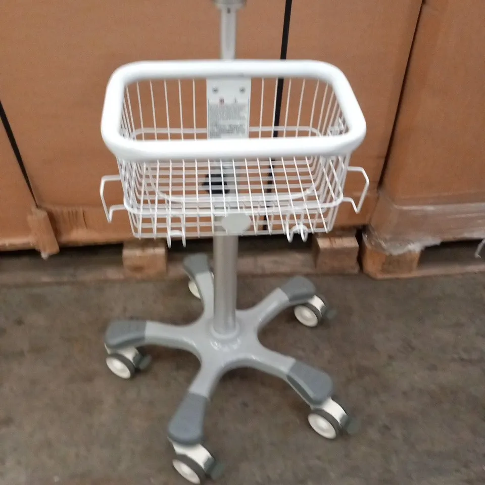 EDAN ADJUSTABLE HEIGHT WHEELED STAND WITH BASKET 
