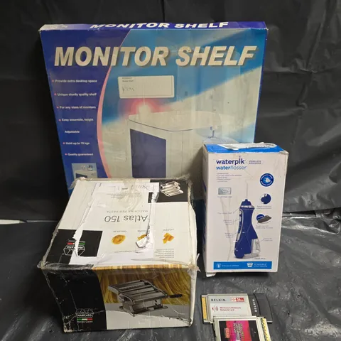 BOX OF APPROXIMATELY 5 ASSORTED ITEMS TO INCLUDE - WATERPICK - MONITOR SHELF - COTTON CANDY MACHINE - ETC