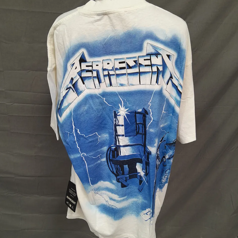 REPRESENT METALLICA RIDE THE LIGHTNING TSHIRT IN FLAT WHITE SIZE M