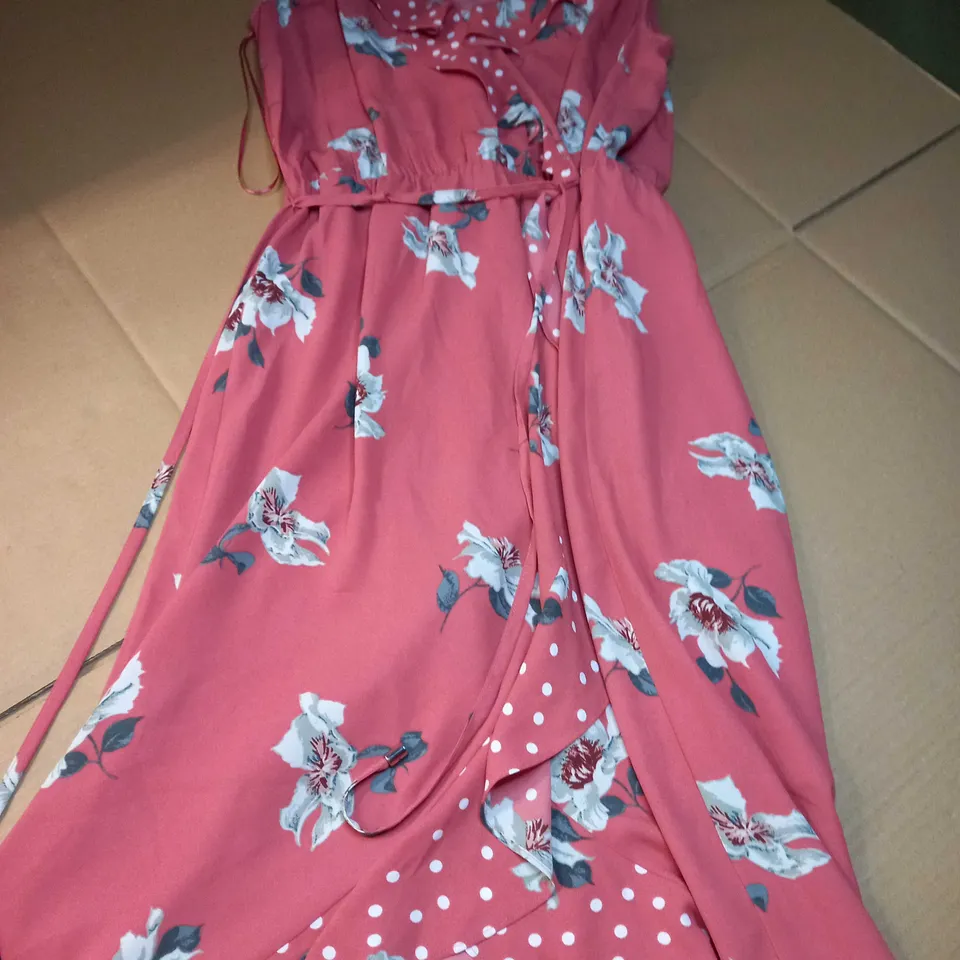 OASIS CORAL/FLORAL PRINT MIDI DRESS - SIZE 14