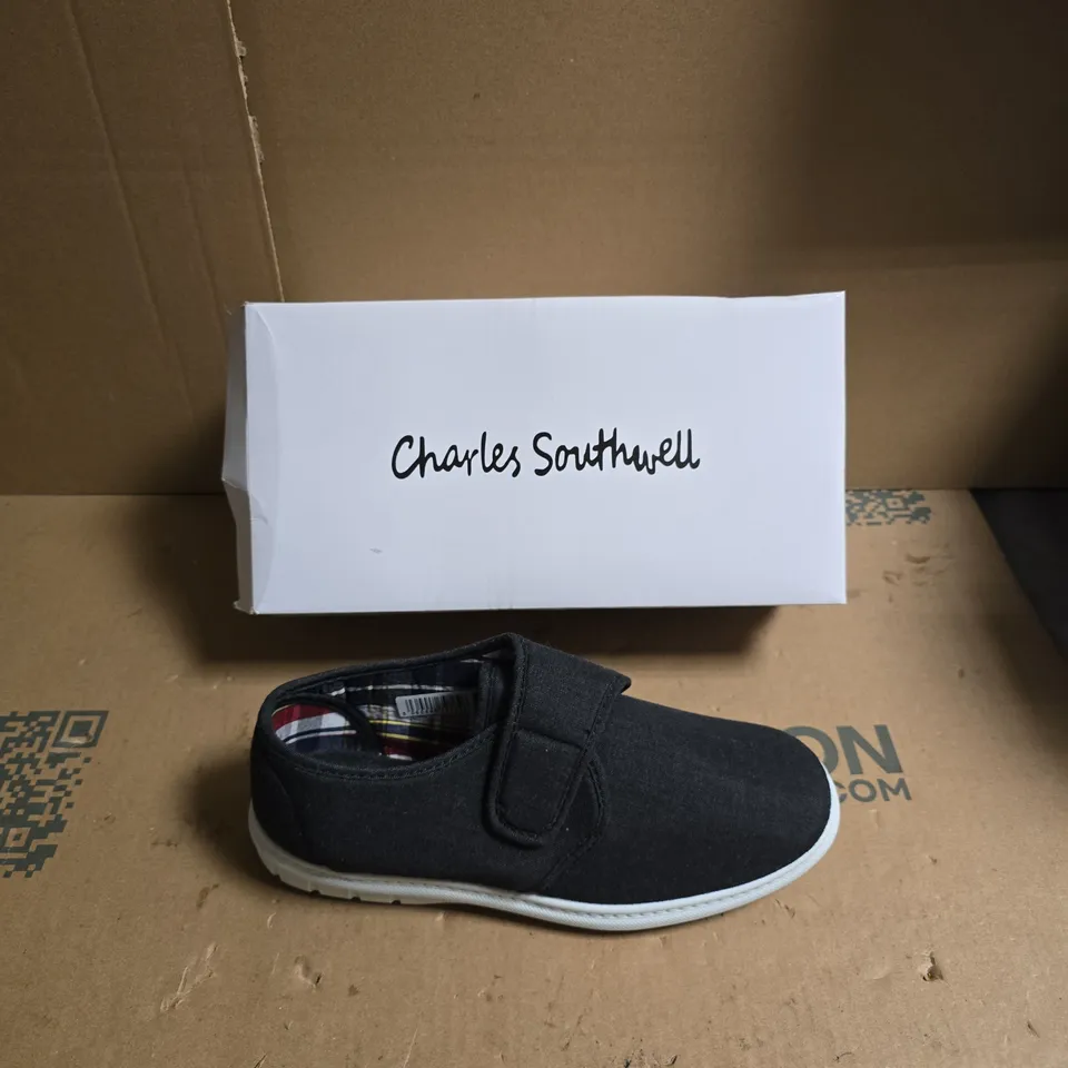 CHARCOAL CANVAS SLIP-ON SHOE WITH VELCRO STRAP - UK SIZE 9 