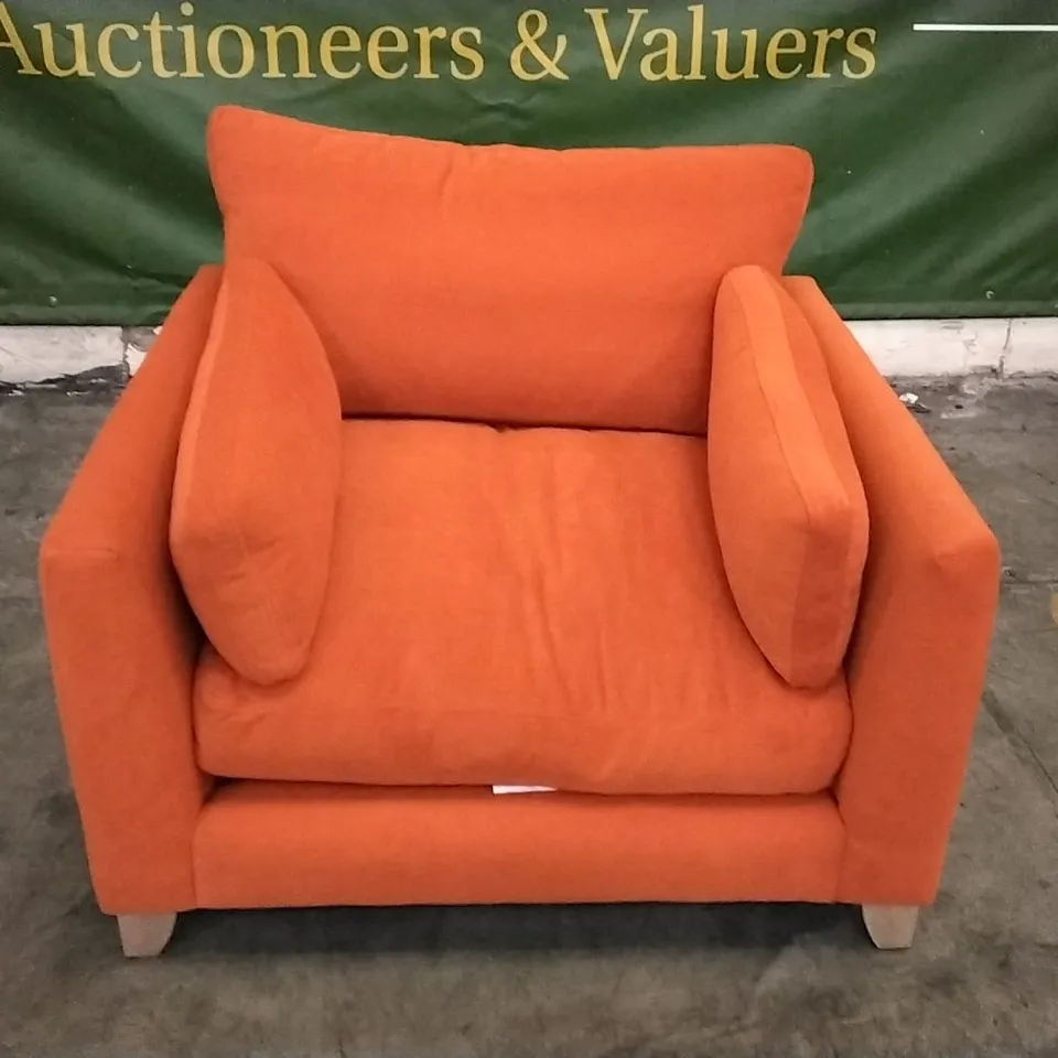 QUALITY DESIGNER LOUNGE CO ARMCHAIR IN ORANGE FABRIC 
