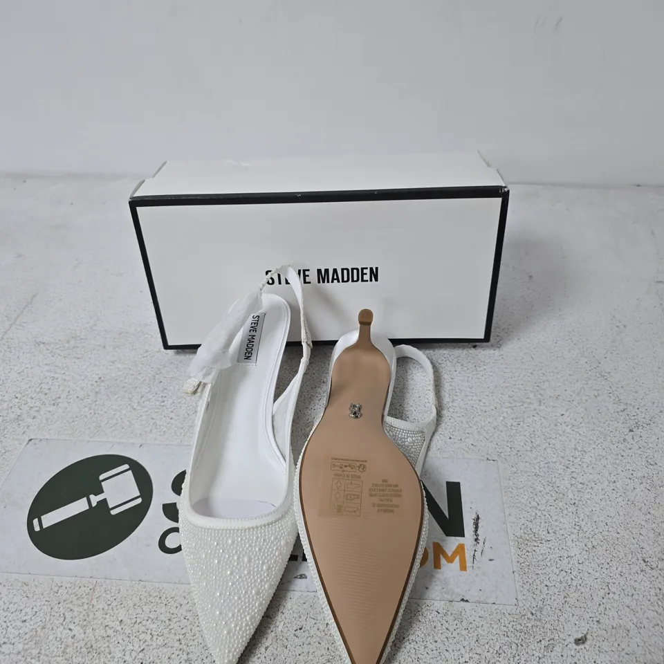 STEVE MADDEN WHITE RHINESTONE SLINGBACK HEELS – WOMEN'S SHOES - SIZE EUR 42