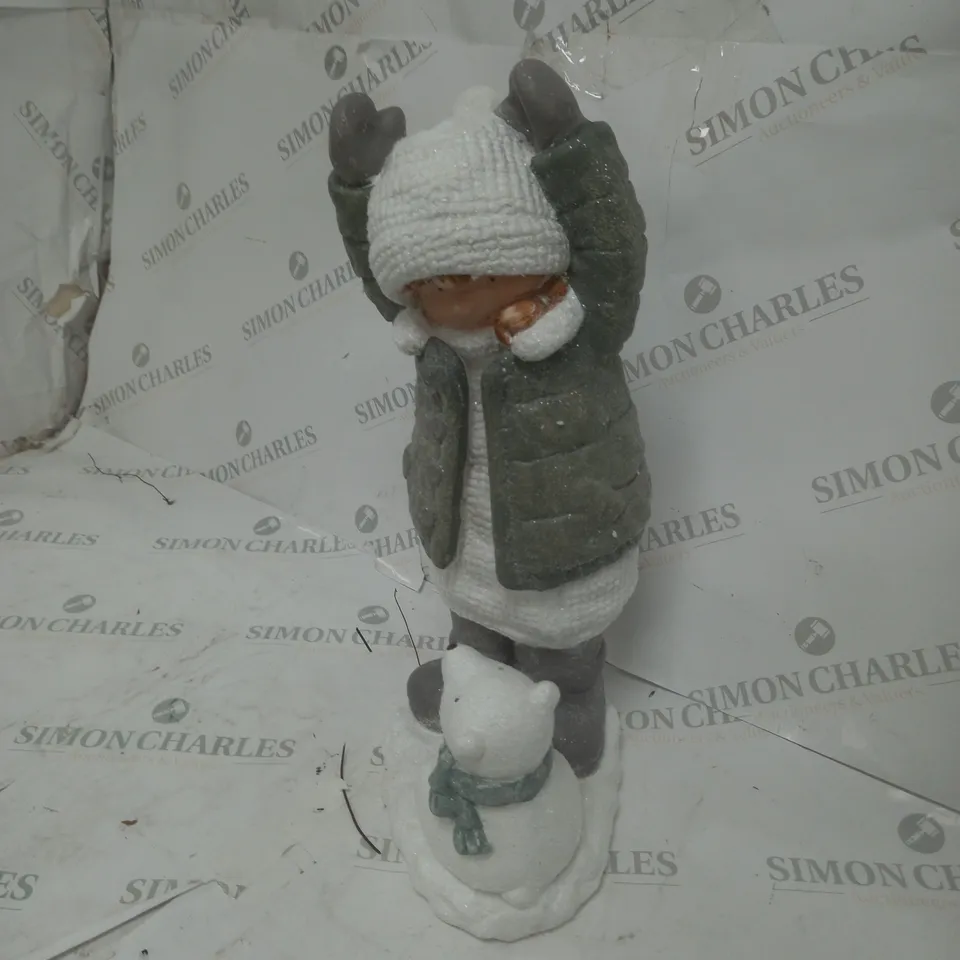 HEAVEN SENDS LIGHT-UP GIRL THROWING SNOWBALL CHRISTMAS ORNAMENT