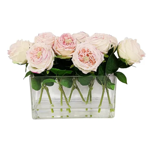 HOME STORIES MULTI-STEM FAUX FLORAL ARRANGEMENT IN GLASS VASE