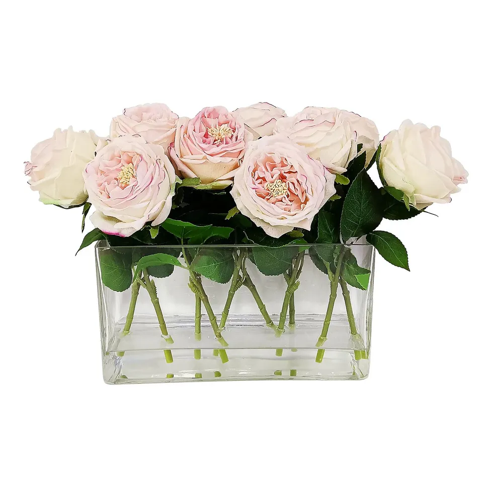 HOME STORIES MULTI-STEM FAUX FLORAL ARRANGEMENT IN GLASS VASE
