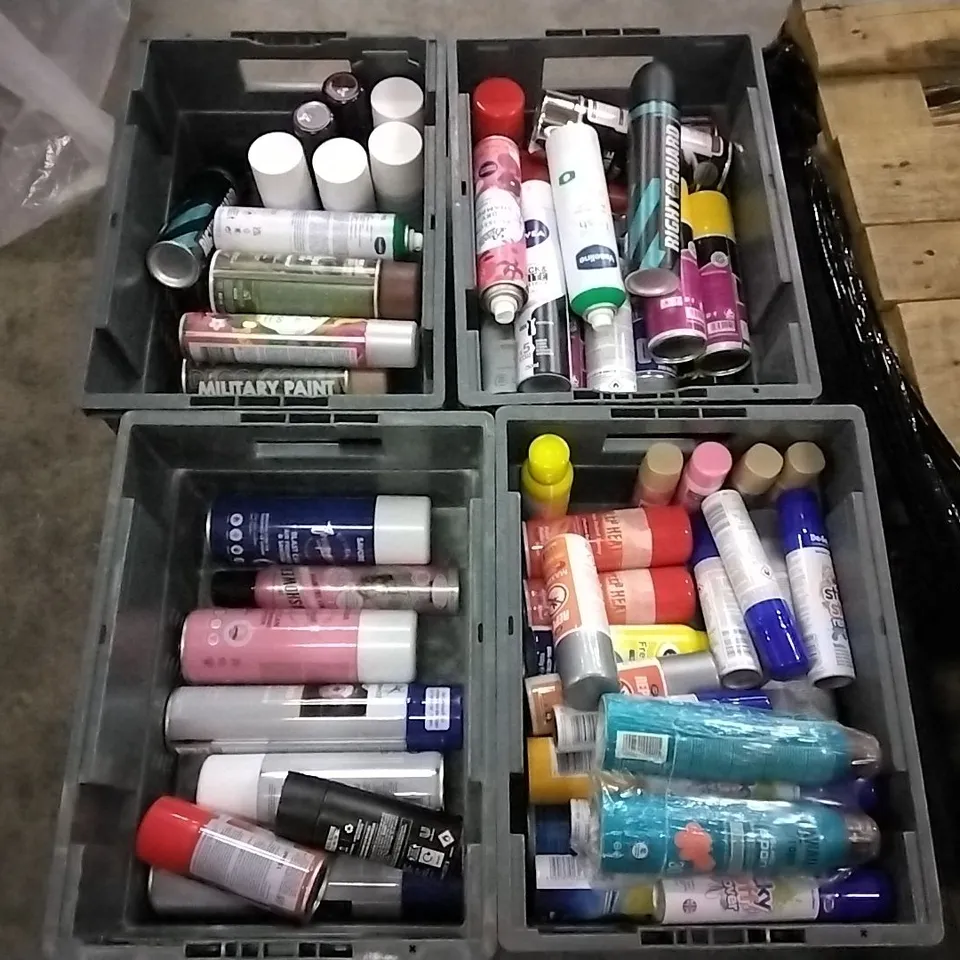 4 TRAYS OF ASSORTED ITEMS TO INCLUDE: NIVEA BLACK&WHITE ORIGINAL, CAR-PRIDE UNDER BODY SEAL, IMPULSE DEODERANT, DEEP HEAT, REGAINE FOR WOMEN, COLAB DRY SHAMPOO ETC