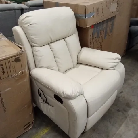 DESIGNER CREAM FAUX LEATHER RECLINER CHAIR