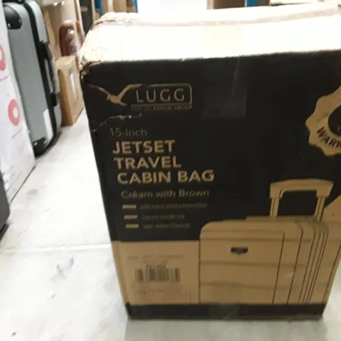 BOXED KEPLIN LUGG 15 INCH JET SET TRAVEL CABIN BAG CREAM AND BROWN COLOUR 