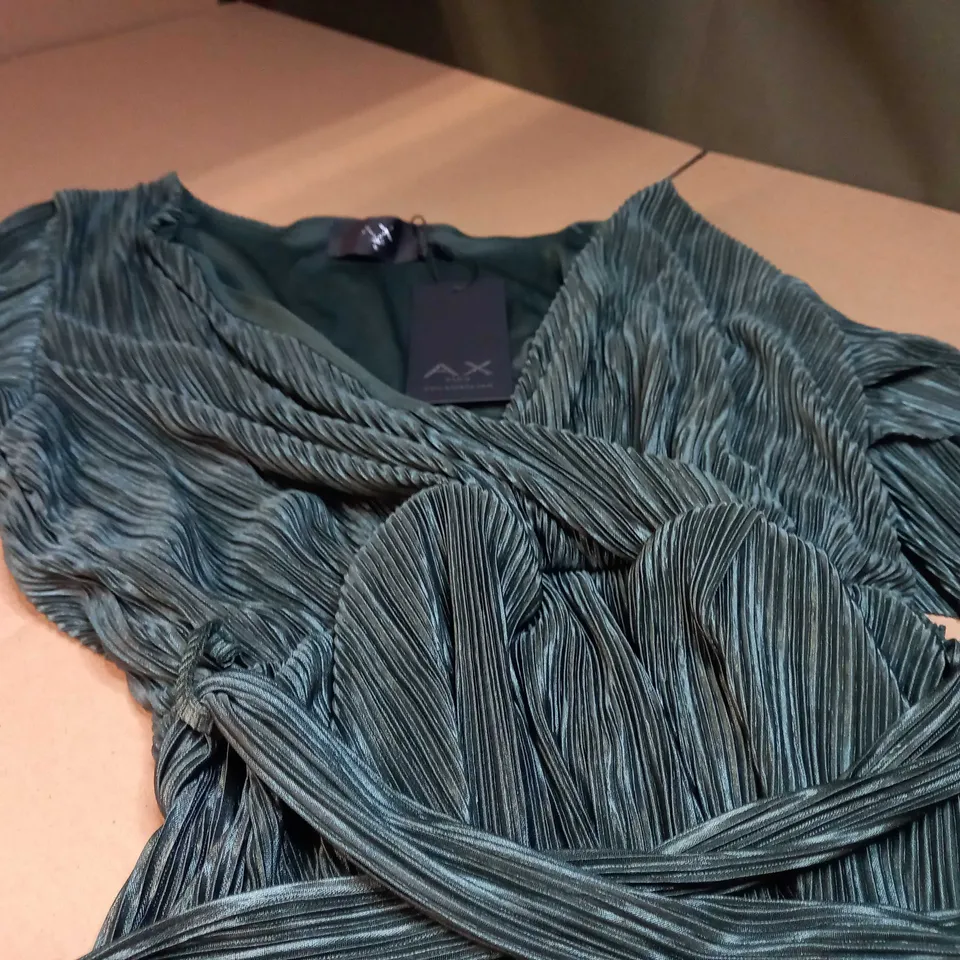 AX PARIS DARK GREEN PLISSE MINI DRESS - SIZE 8